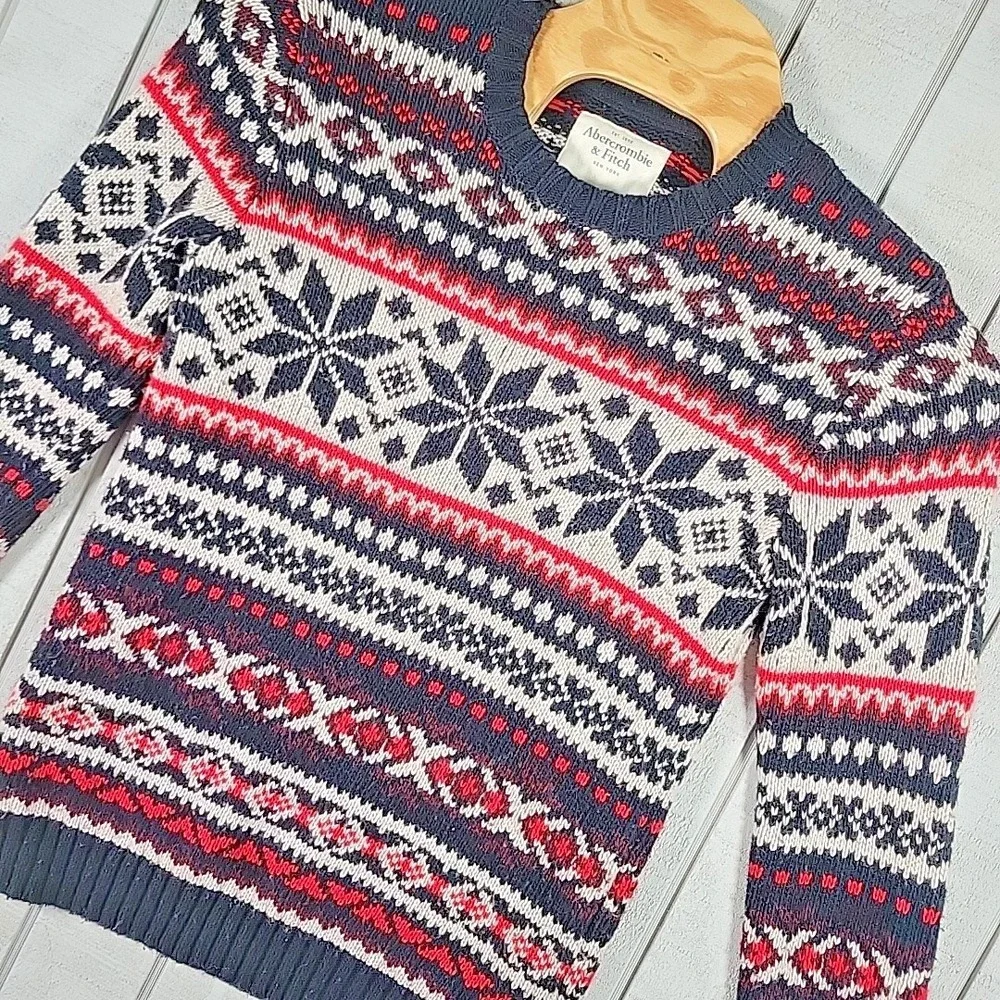 Abercrombie & Fitch Crewneck Dress Sweater Men's Size M Patterned Red White Blue